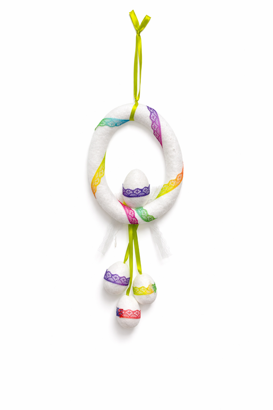 White Lace Easter Egg Hanging Wreath Ornament