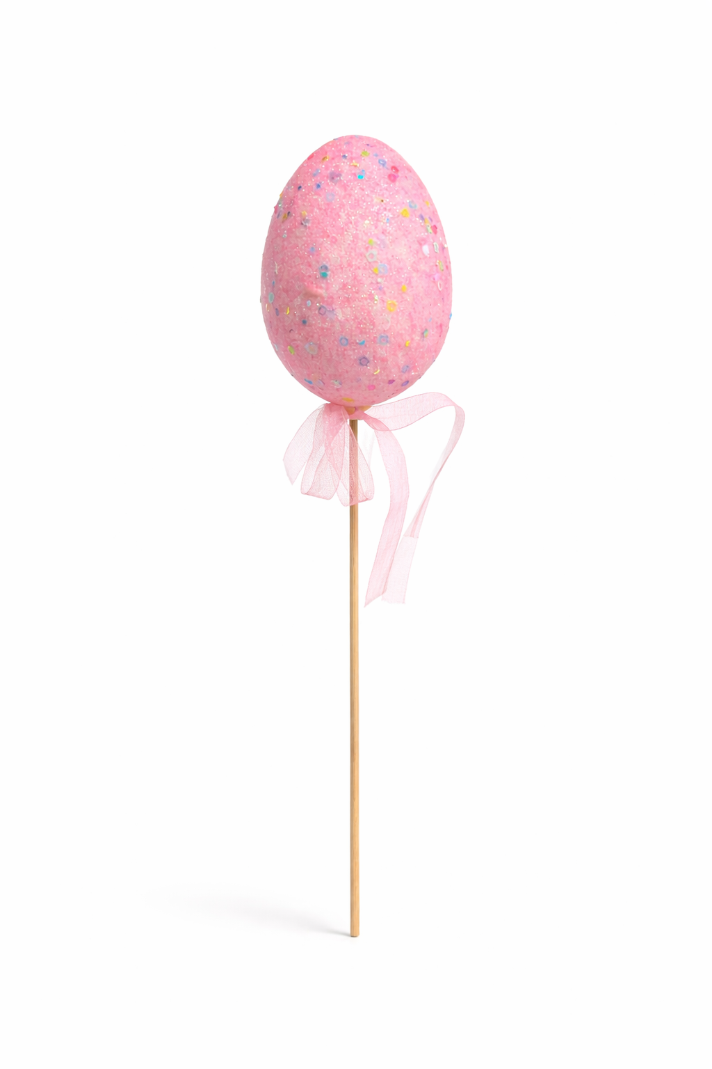 Pink Glitter Easter Egg Pick with Ribbon Bow