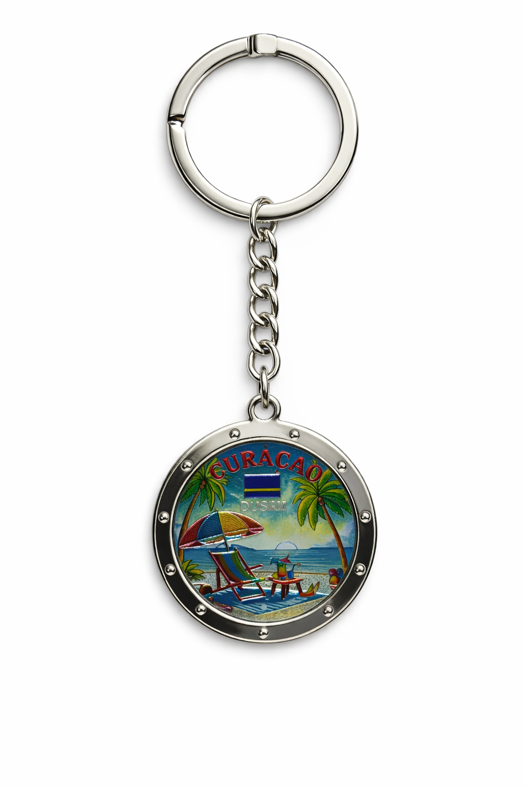 Curaçao Round Metal Keychain