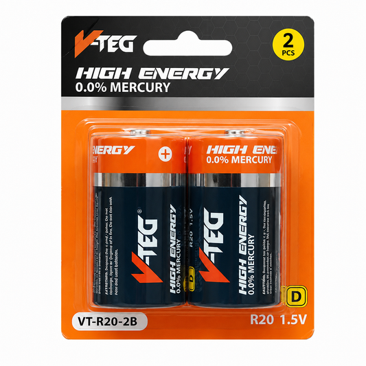 V-TEG High Energy D Battery R20 1.5V (2-Pack)