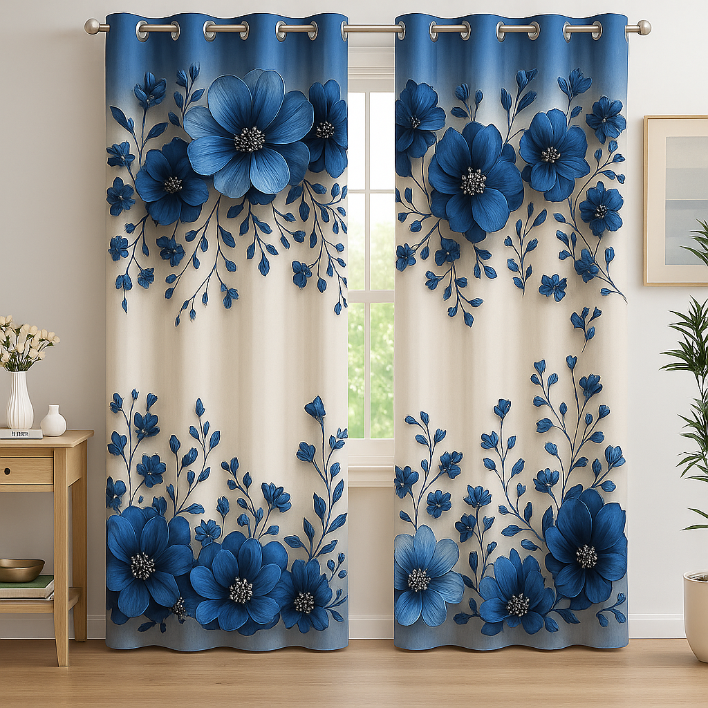 Blackout Curtain Blue Flower-13