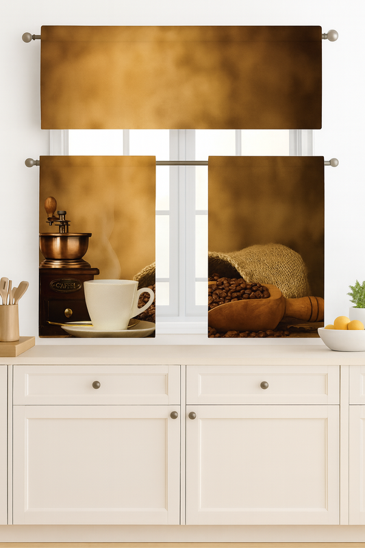 C&B Coffee Aroma-Kitchen Curtain Set (3 Pieces)