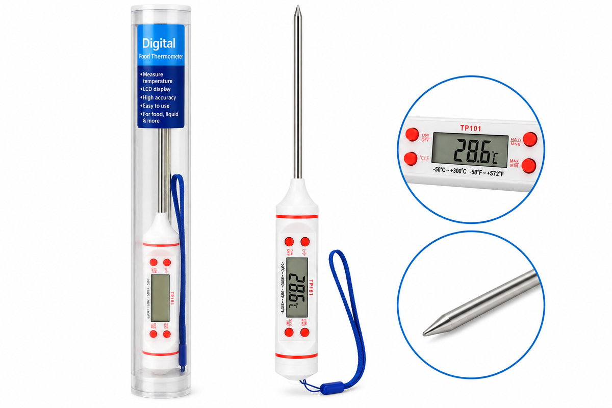 Digital food thermometer white background