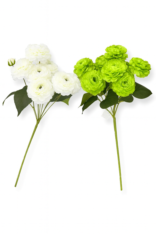 Artificial Ranunculus Bouquet – White & Green