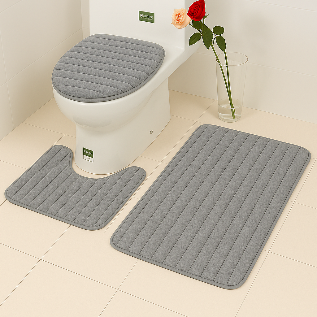 Ribbed 3-Pcs Bathroom Mat Set