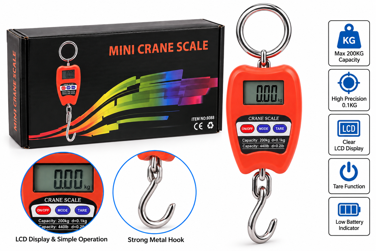 Mini crane scale orange 200kg white background