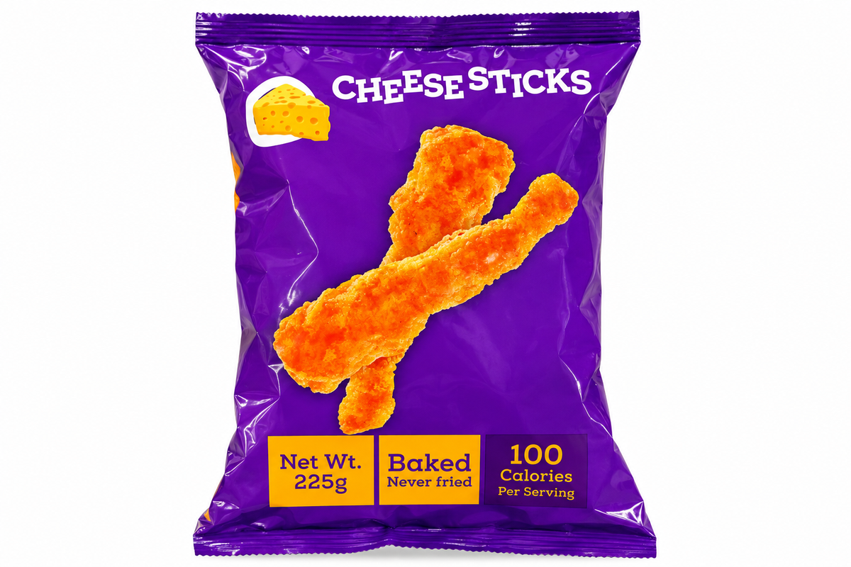 Mr Toppers Cheese Sticks 225g purple package on white background