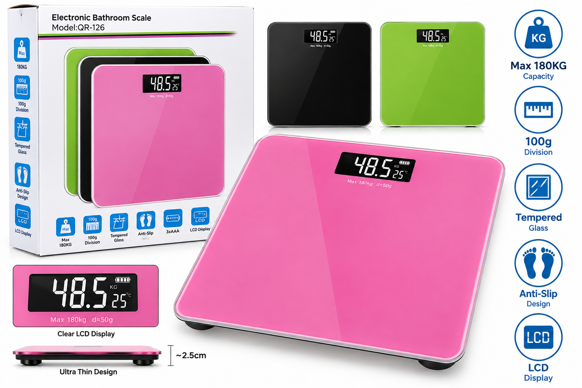 QR-126 standing weight scale large pink black green