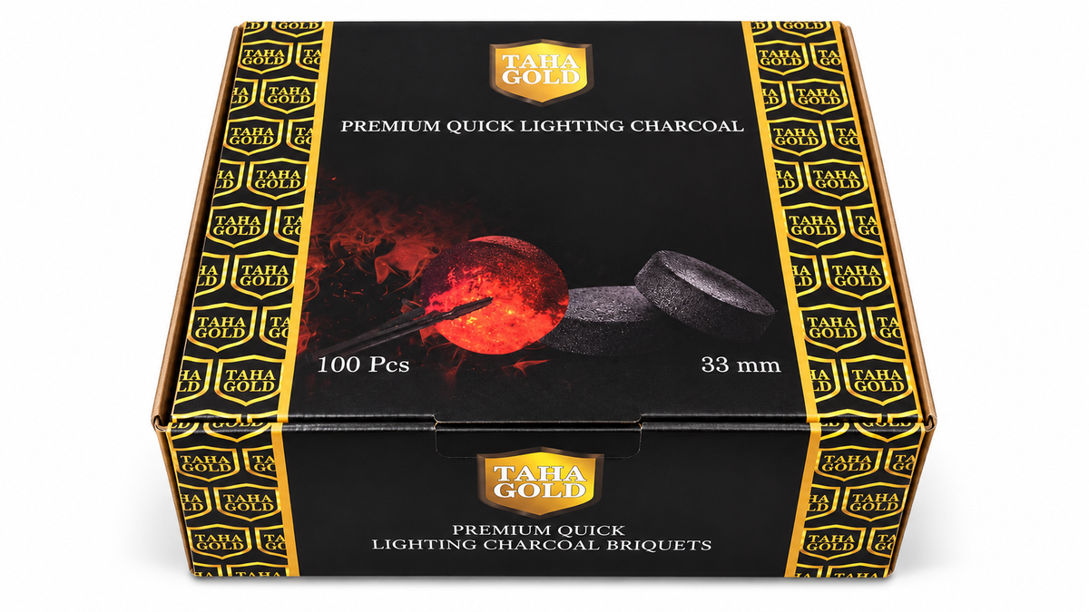Taha Gold Premium Quick Lighting Charcoal 33 mm – Box of 100 Pieces