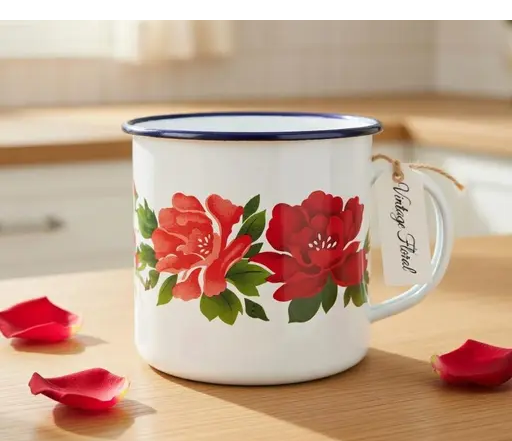 Floral Enamel-Style Mug